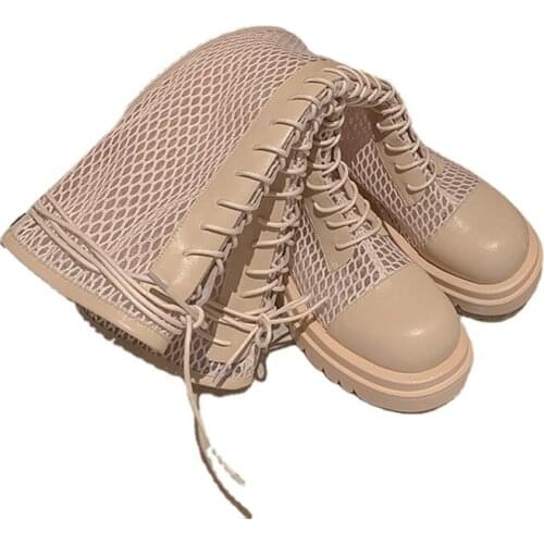 QPLYXCO Designer Brand Luxury Women Shoes 2021 Genuine Leather Mesh Zip Spring Summer Cool Boots Thick Bottom Size 34-43 K26