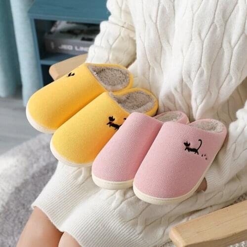 FZNYL Winter New Couple Cotton Slippers Women Home Warm Non-slip Plush Men shoes Cute Cartoon Indoor Home Sandals