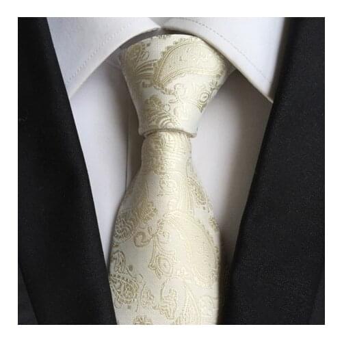 Stylish Design Necktie 8cm Classic Formal Creamy White Paisely Tie High Quality Fashion Gentlemen Woven Gravata for Men w4