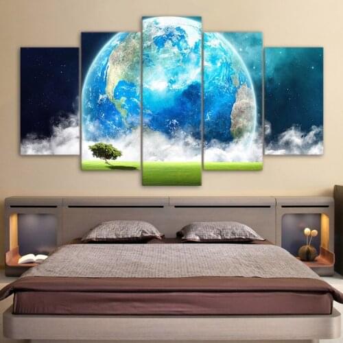 HD Printed 5 Piece Canvas Art Blue Earth Planet Modern Abstract Painting Wall Pictures for Living Room Free Shipping