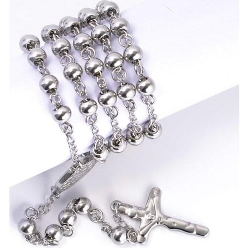 Hot selling 4/6/8/10mm Stainless Steel Beads Pray necklaces Pray rosary religious beads jewelry necklace Jesus jewelry