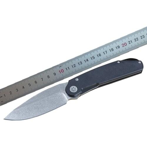 New Ball Bearing Pocket Folding Knife D2 Stone Wash Drop Point Blade Black G10 + Steel Sheet Handle EDC Tools H1106