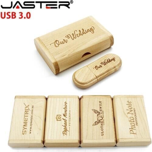 JASTER USB 3.0 high speed customer LOGO Wooden USB flash drive Maple wood + box pendrive 4GB 8GB 16GB 32GB memory stick gifts