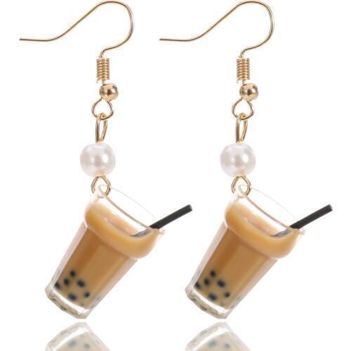 Creative Unique Funny Bottle Bubble Tea Drop Earrings For Women Personality Resin Milk Tea Drink Wine Bottle Earrings Jewelry