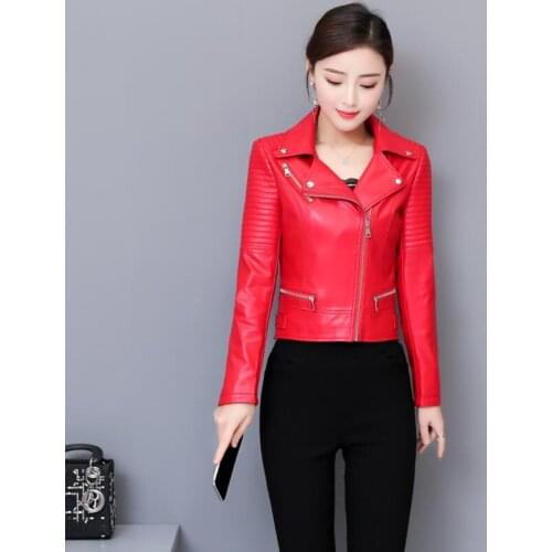 Plus Size Womens Leather Jacket 2021 New Spring Black Female Leather Clothing Short Slim Motorcycle Women Leather Coat Red
