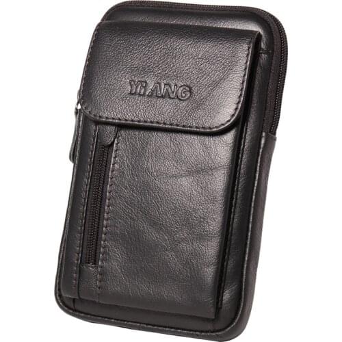 Genuine Leather Men Small Messenger Shoulder Bag High Quality Cell Mobile Phone Case Cross Body Fanny Waist Hook Belt Pack