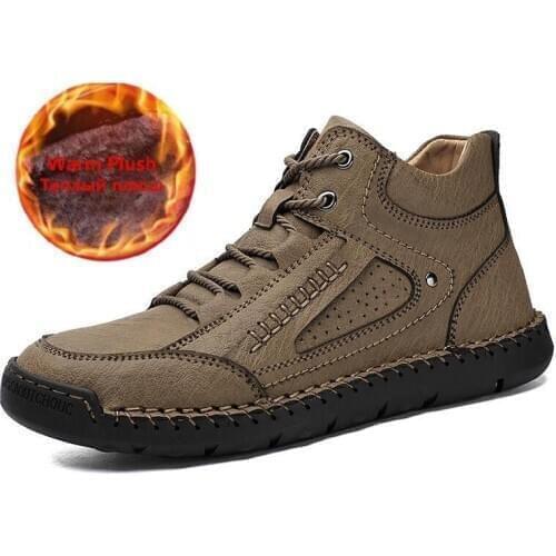 Brand Mens Ankle Boots Fur Warm Mens Boots Outdoor Comfortable Mens Snow Boots Leather Mens Motorcycle Boots Men Sneakers