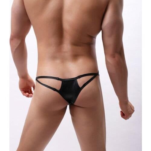 Sexy Faux Leather Bilateral Cross T back panties Appealing Underwear Genuine Nightclub Performance Costume thongs men gay