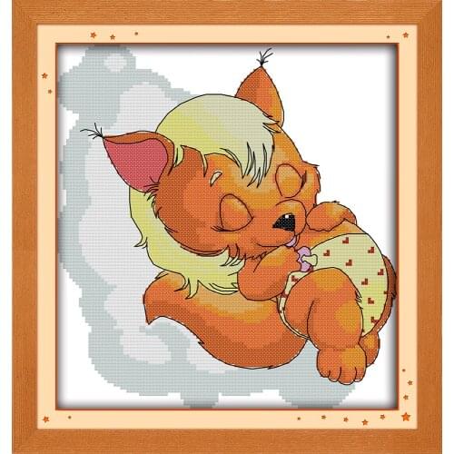 Baby fox cross stitch kit cartoon cute animal 14ct 11ct printed canvas x stitching embroidery DIY handmade needlework plus