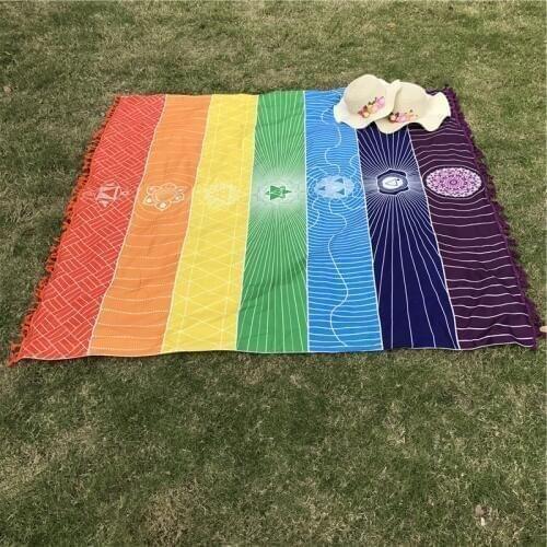 Wall Hanging Mandala Bohemia Mandala Blanket 7 Chakra Tapestry Rainbow Stripes Tapestry Travel Summer Beach Mat Bikini Cover Up
