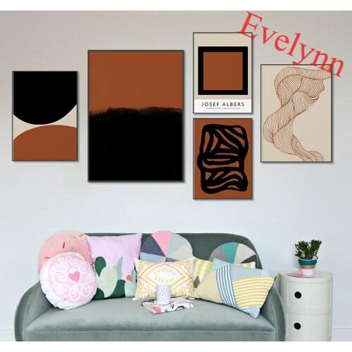 Gallery Wall Set Of 5 Posters, Terracotta And Neutral,Modern Gallery Wall Set, Abstract Shape Home Decor Canvas Wall Art Prints
