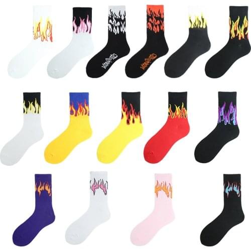 Hip Hop Colorful Korean Style Unisex Funny Socks Harajuku Flame Crew Socks Women Men Skateboard Street Happy Socks