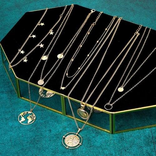 DIEZI 8 Style Gold Color Triangle Heart Star Pendant Necklace For Women Men Vintage Geometric Statement Link Chain Necklace