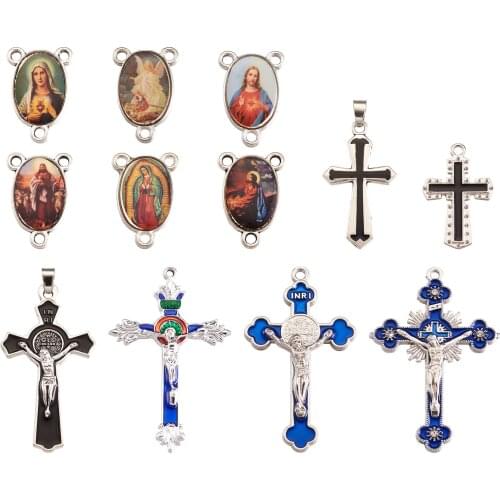 24pcs/Set Alloy Pendants with Chandelier Components Links Charms for Jewelry Making Enamel Cross Mixed Color