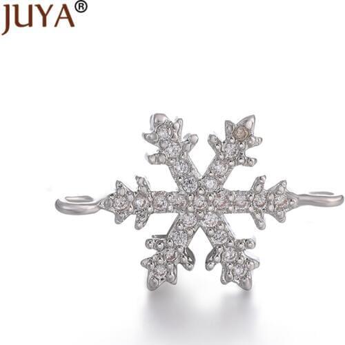 Supplies For Jewelry Copper Micro Pave Zircon Rhinestone Christmas Snowflake Charms Connectors For Jewelry Making DIY Craft