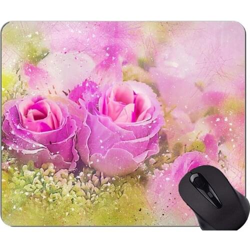 Rectangle Mouse Pad,Rose art flower -Stitched Edges