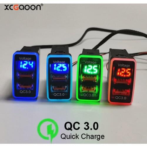 QC3.0 Quick Charge Car Socket Charger Dual 2 USB Ports Adapter With LED Voltmeter For TOYOTA, 4 Colors
