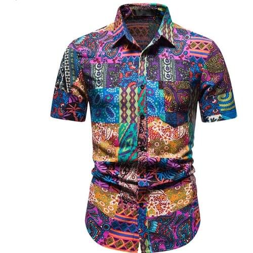 Print Shirts Men Beach Casual Holiday Hawaiian Shirt Mens African Dashiki Ethnic Oversized Short Sleeve Camisas Cosy Streetwear