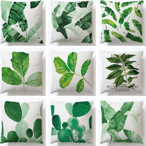 Green Leaf Tropical Plant Cotton Linen Cushion Cover For Sofa Home Capa De Almofadas Decorative Throw Pillows Case Cover