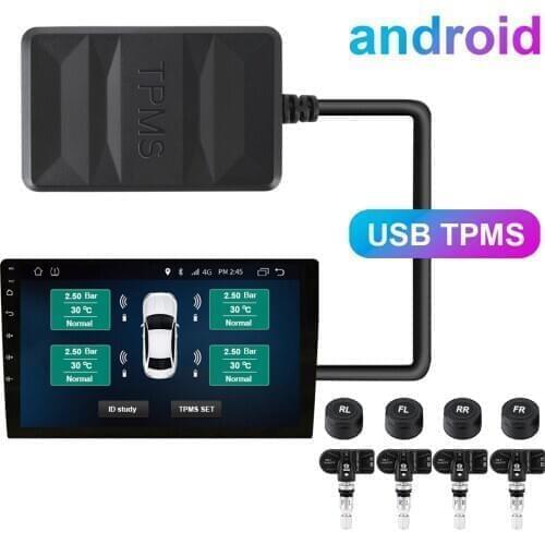 USB Android TPMS Car Tire Pressure Monitoring System for Car Radio DVD Player Auto Alarm Spare Tyre Internal External Sensors