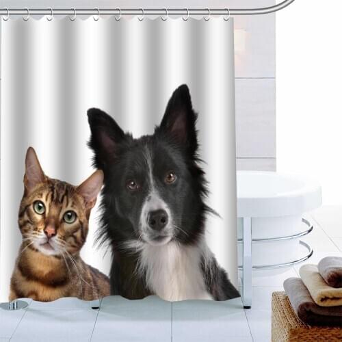 Modern Leopard Cat Dog Shower Curtain Decor Waterproof Polyester Fabric Bath Curtain 180X180cm Eco-friendly Bathroom Curtain