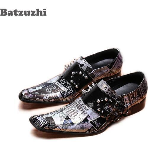 Batzuzhi Punk Men Shoes Retro Leather Dress Shoes Men Rivets Black Party Dress Shoes Formal Business Shoes Zapatos Hombre