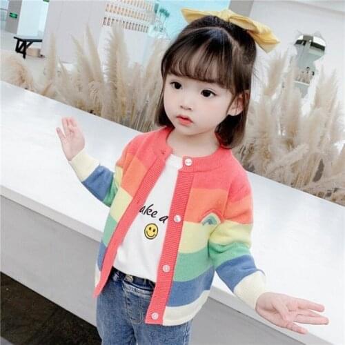 Girls Knitted Coat Rainbow Girls Coats Outerwear Spring Autumn Kids Sweater Casual Style Kids Clothes Girl