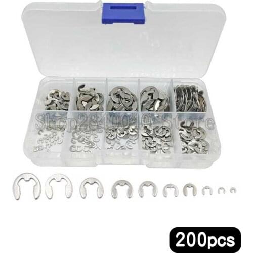 200pcs Clip Circlip Retaining Ring Stainless Steel C E-type Washer Buckle-shaped Split Washers M1.5/M2/M3/M4/M5/M6/M7/M8/M9/M10