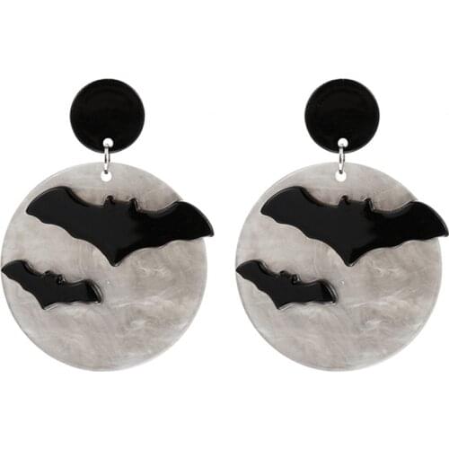 Black Bat Acrylic Drop Earrings Brincos Big Round Animal Dangle Earrings For Women Girls Halloween Gift Fashion Earrings Jewelry