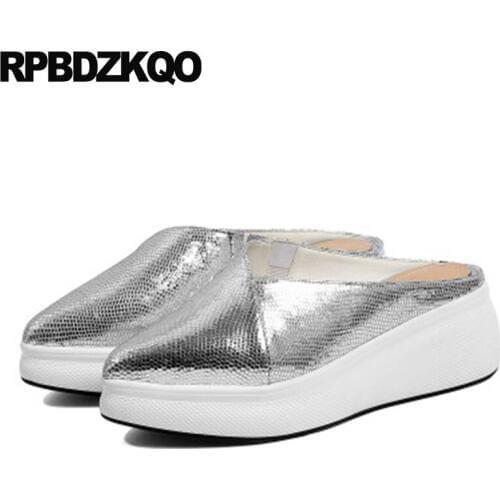 Wedge pumps big size creepers 2019 platform shoes women fashion silver medium heels 4 34 pointed toe chic sandals ladies high