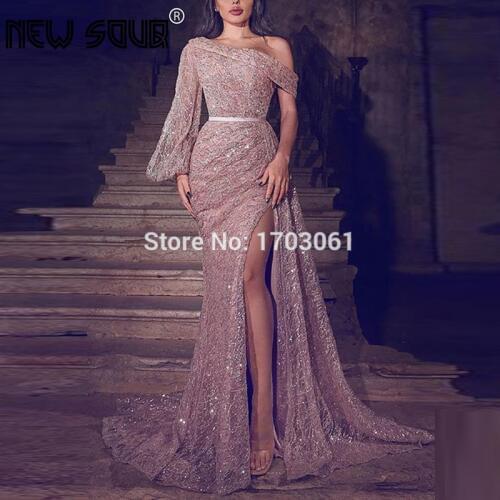 Abendkleider Split Side Sliver Evening Dresses For Saudi Arabic Couture 2020 Formal Prom Dress Gown Vestidos De Gala Party Gown