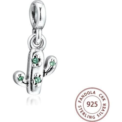 100% 925 Sterling Silver My Lovely Cactus Dangle Charms Beads for Jewelry Making Fits Me Bracelet Bangles Argent Berloques