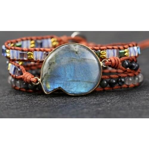 2021 Natural Stones Labradorite stone Charm 3 Strands Wrap Bracelet Handmade yoga Energy jewelry