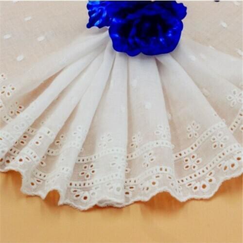 3Yds/lot 15cm wide exquisite handmade rice white cotton embroidered lace skirt hem pendulum trimming lace AC509