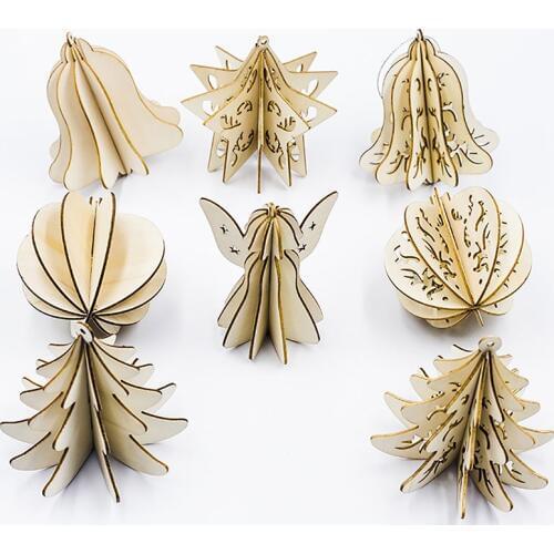 5PCS Wood Slices Splicing DIY 3D Christmas Pendants With Hang String For Xmas Tree Or Home Indoor Decorations Produtos Natalinos