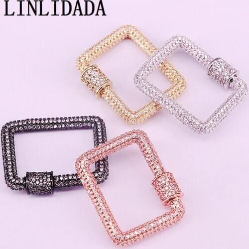 5Pcs, 23*27mm Clear CZ Micro Pave Lock Carabiner, Pave Lock Geometric Square Shaped Cubic Zirconia Clasp Findings