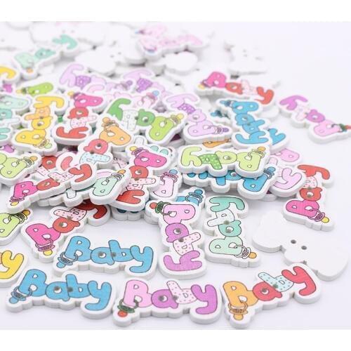 50Pcs 2 Holes Letter Baby Tape Wooden Buttons For Kids Sewing Scrapbooking DIY 2015 New Sewing Accessories Kids Button