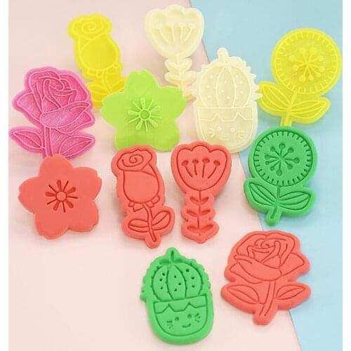 6pcs 3D Rose Flower Cookie Cutters Pressable Biscuit Mold Stamped Embossed Pastry Plunger Fondant Decorating Tools T84F