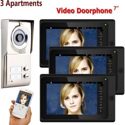 7inch Record Wired Wifi 3 Apartments Video Door Phone Intercom System IR-CUT HD 1000TVL Camera Doorbell Camera with 3 button 3 M