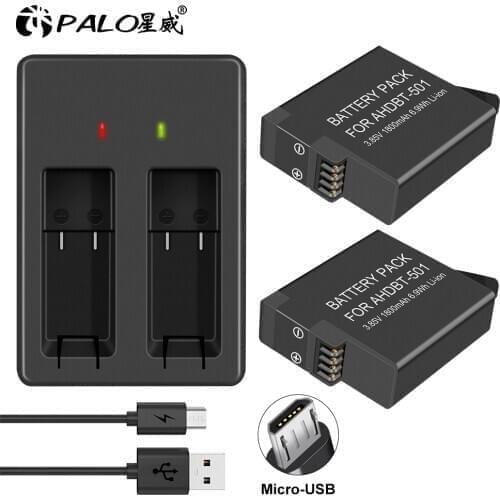 2pcs 1800mAh battery GoPro Hero5 hero6 hero7 black Bateria Akku for GoPro hero 5 6 7 Hero5 AHDBT 501 battery