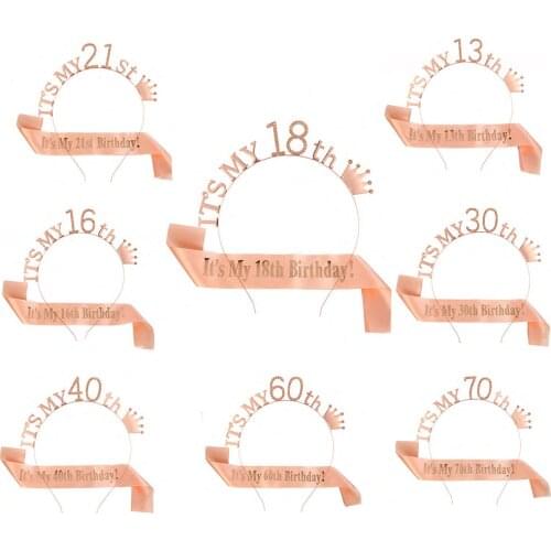 1 Set It Is My 13 16 18 21 30 40 50 60 70 80 Birthday Party Satin Sash Crown Tiara Headband Happy Birthday Party Supplies
