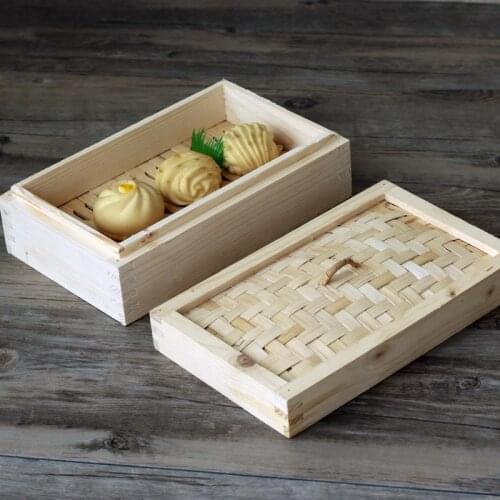 Bamboo Wooden square rectangular Cooking steamer bun thick dumpling steamer pot Fish Rice Vegetable Snack Basket Cooking Tools
