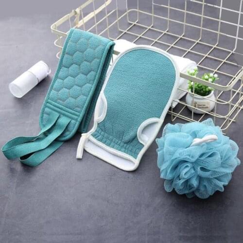 Three-piece bath towel thickened mud scrubbing and decontamination bath ball combo set pull back strip long scrub back towel