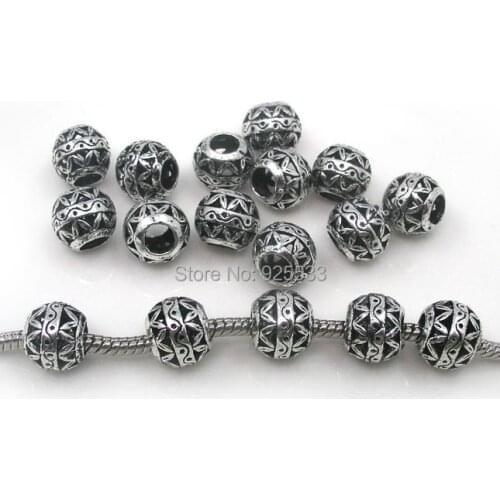 Free shipping 50pcs 11mm anitique silver color alloy beads fit European bracelet jewelry DIY snake bracelet