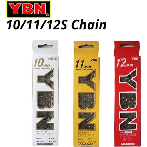 YBN 10/11/12S Chain MTB Mountain Road Bike Chains 10 11 12 Speed Hollow Bicycle quick link Silver S11S S12S compatible SHIMANO