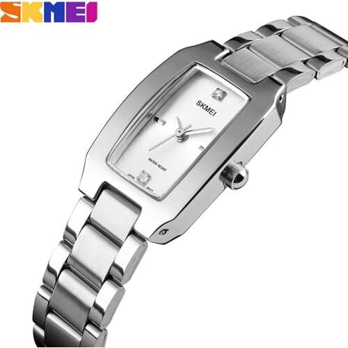 SKMEI Women Watch Rectangle Dial Elegant Quartz Japanese Lady Wristwatches Golden Stainless Steel Bracelet Watches montre femme