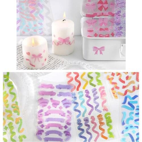 Color Sequins Hand Account Sticker Korean Ins Wind Shiny Laser Colorful Ribbon Self Adhesive Stickers For Scrapbooking Diy Craft