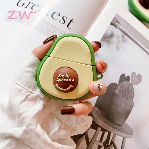 Fruit 3D Smile Avocado Key Chain Silicone Soft Airpods Accessories Case Protective Cover Bag Box Earphone Case Keyring For Women