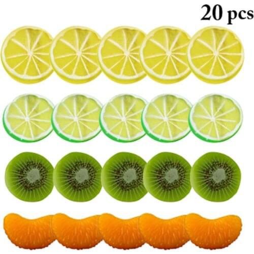 20Pcs/Set Artificial Fruit Simulation Lemon Slices Kiwi Christmas Fruit Ornament Kitchen Wedding Fake Lemon Decoration Supplies