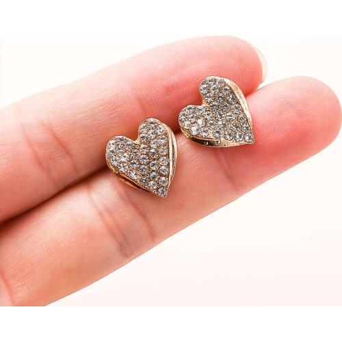 Korean Fashion Luxury Rhinestone Stud Earrings Romantic Heart Simple Declaration Stud Earrings Bridal Wedding Party Jewelry